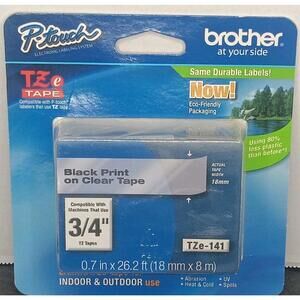 P- touch Brother at Your Side 3/4 Black Print On Clear Tape